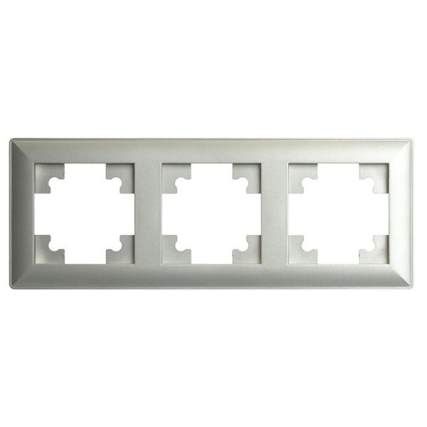 Рамка трехместная пластик серия Катрин серебро STEKKER