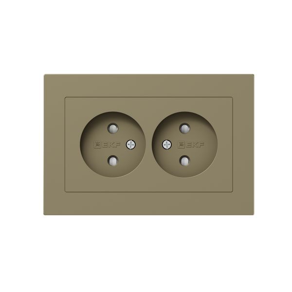 Механизм розетки двойной  16А  без заземления  со шторками  с рамкой  шампань Эпика EKF