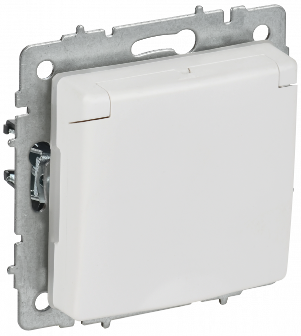 BRITE Розетка 1-местная с заземлением с защитными шторками и крышкой 16А IP44 РСбш10-3-44-БрАБ арктический белый IEK