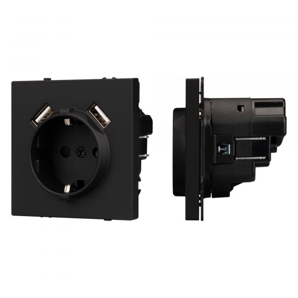 Механизм розетки с USB зарядкой SCT-NOBE-MUAA-SFPL-BK 230V, 16A, Чёрный, 1 пост