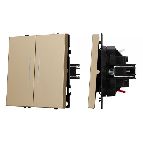 Механизм выключателя двухклавишный проходной LED SWT-NOBE-MKP2-SFPL-L-GD 230V, 10A, Золото светлое, 1 пост
