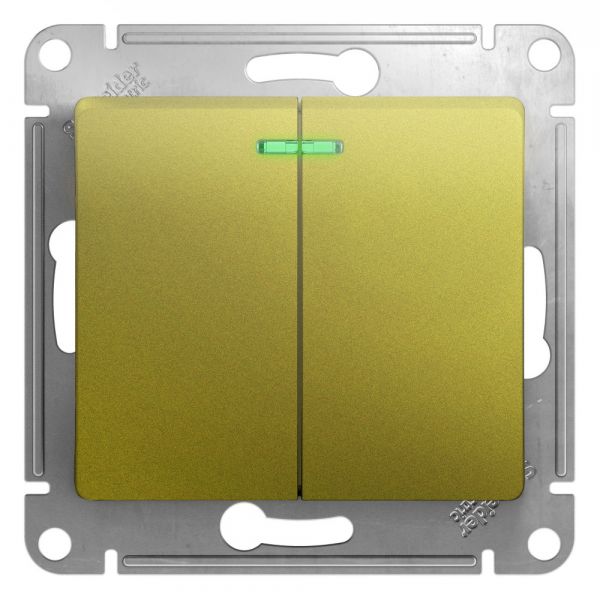 GLOSSA выключатель 2-клавишный с подсветкой сх.5а фисташковый
