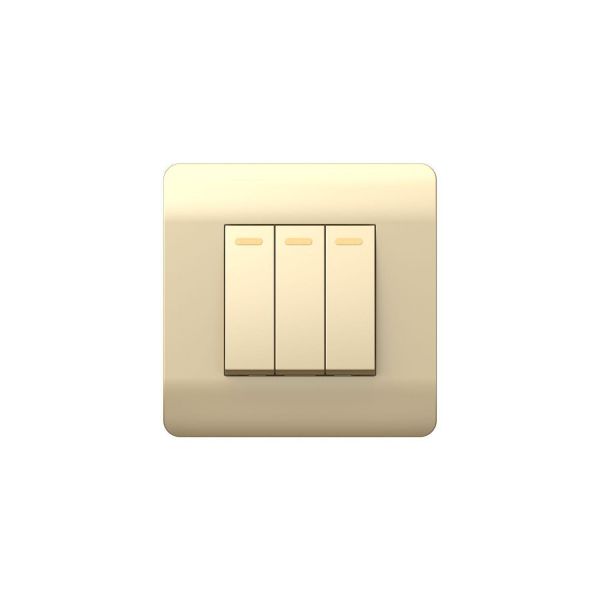 Переключатель 3-клавишный с подсветкой, 10А (NEW3-E), шампань