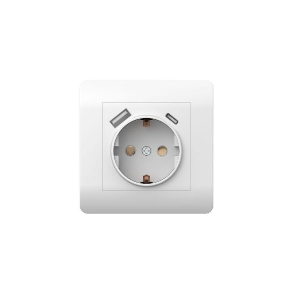 Розетка с/з со шторками, 16А+ USB двойная A+С, 5В/2,1А (NEW3-E), белый