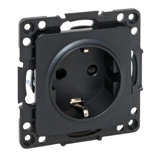 Стокгольм Механизм Розетки 1-местной с/з 16А черный с защ. штор.