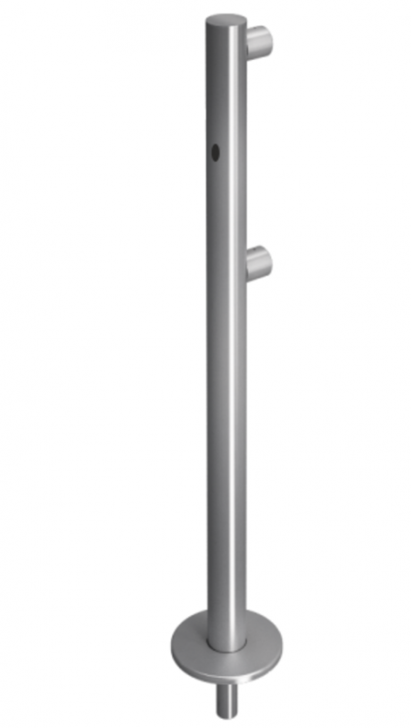 Стойка ограждения съемная односторонняя с отверстием под фиксатор, 2 муфты и отверстие справа