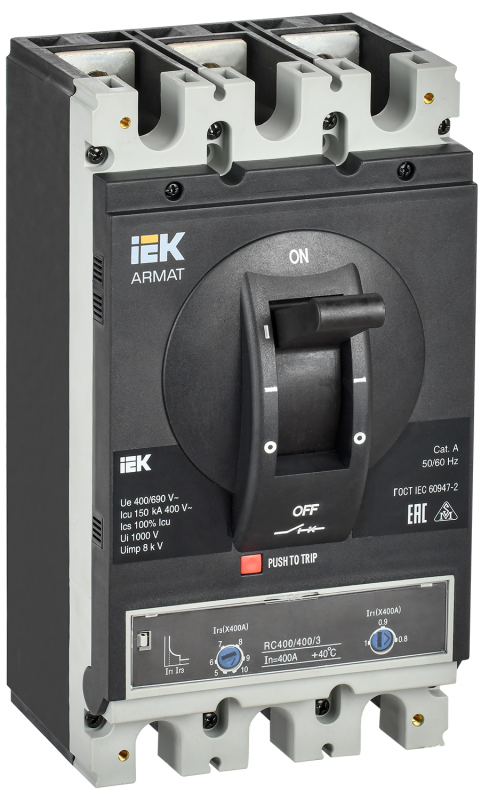 ARMAT Автоматический выключатель в литом корпусе 3P типоразмер H 150кА 400А расцепитель термомагнитный регулируемый