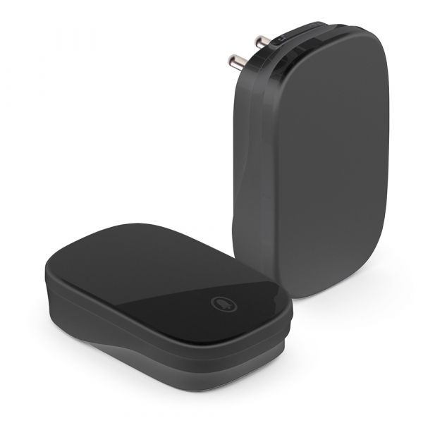 Звонок электрический беспроводной (клавиша и база в розетку) радиочастотный 433MHz черный Feron