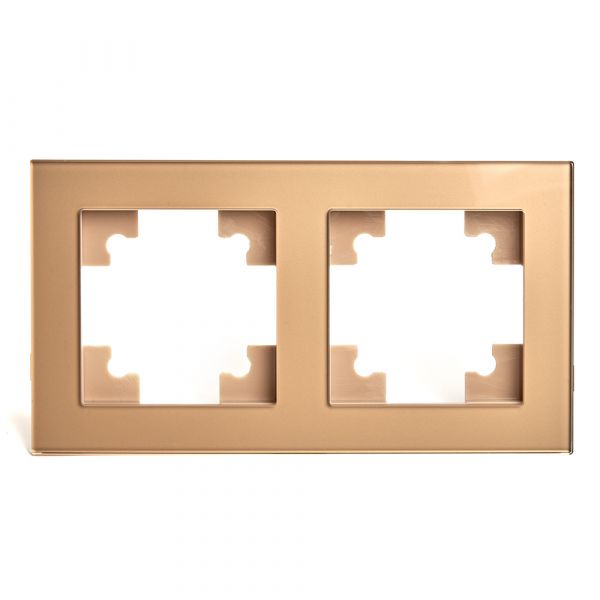 Рамка двухместная горизонтальная, стекло, Катрин, золото Stekker