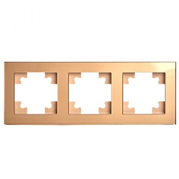 Рамка трехместная горизонтальная, стекло, Катрин, золото Stekker