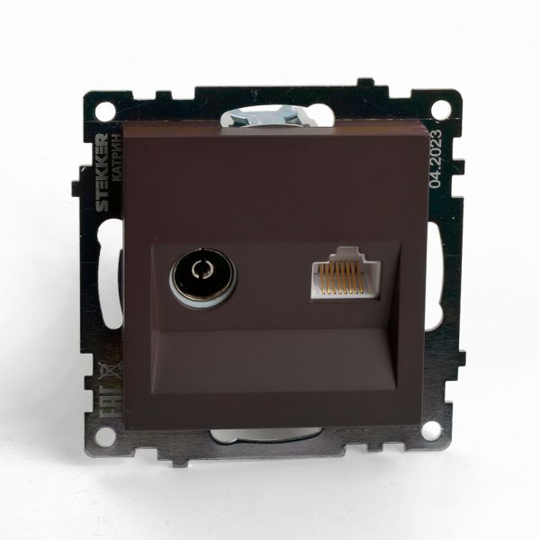 Розетка TV + компьютерная RJ-45 (механизм) серия Катрин шоколад STEKKER