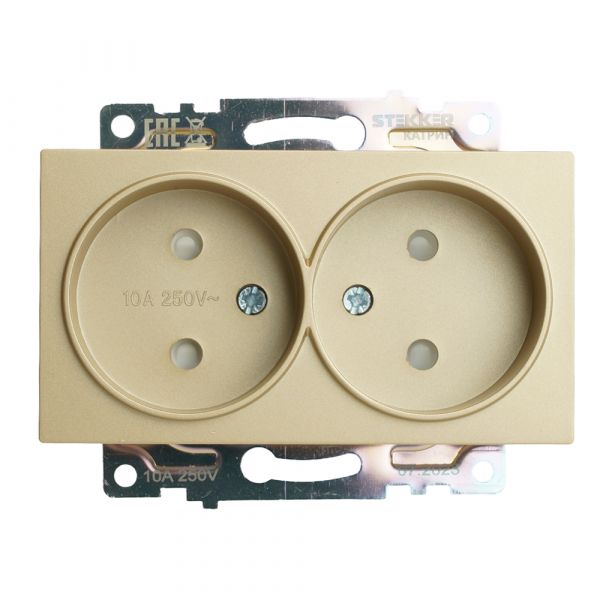 Розетка двухместная б/з (механизм) 250В 10А серия Катрин золото STEKKER