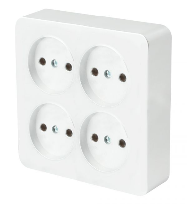 Розетка четырехместная квадратная б/з 250В 10А серия София белый STEKKER