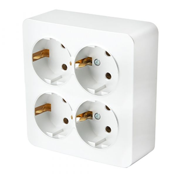 Розетка четырехместная квадратная с/з 250В 10А серия София белый STEKKER