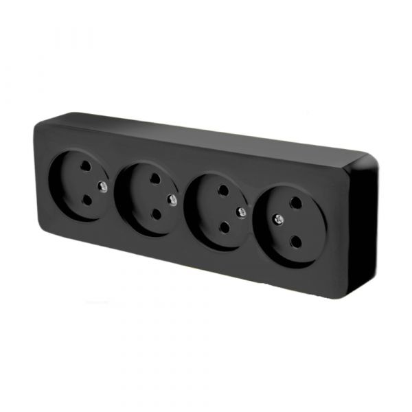 Розетка четырехместная б/з 250В 10А серия София черный STEKKER