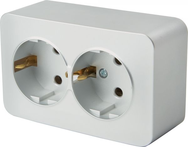 Розетка двухместная с/з 250В 10А серия София серебро STEKKER