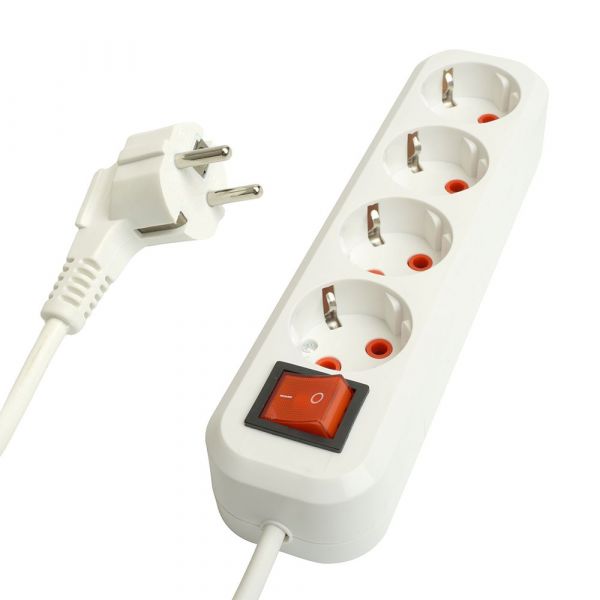 Удлинитель 4-местный с/з с выключателем 3x1мм2 3м 250В 16А Home HM07-41-03 белый