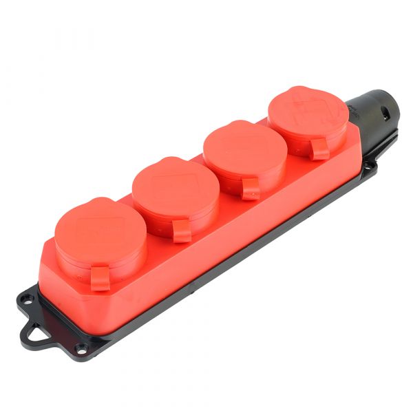 Розетка переносная 4-местная c/з каучук Одри RST16-24-44-3 красный