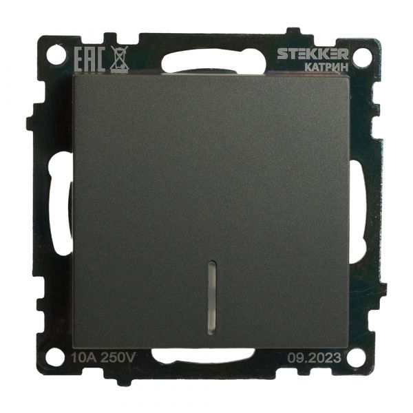 Выключатель одноклавишный c индикатором (механизм) серия Катрин графит STEKKER