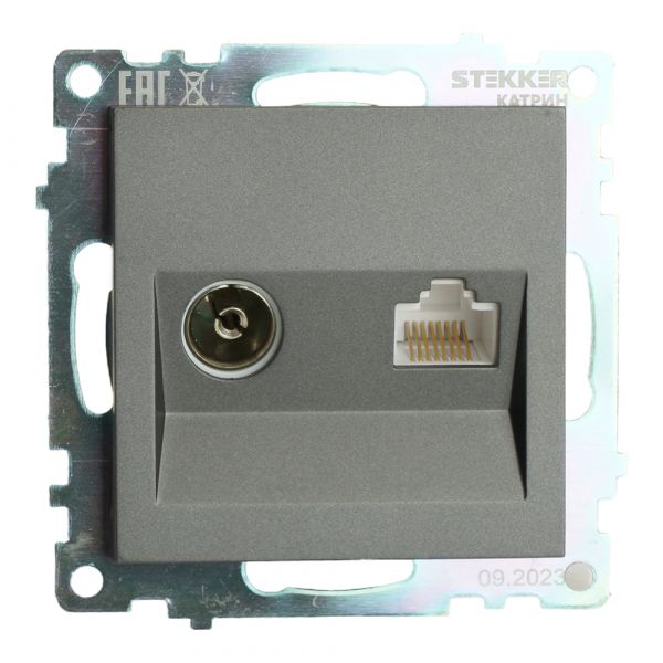 Розетка TV + компьютерная RJ-45 (механизм) серия Катрин графит STEKKER