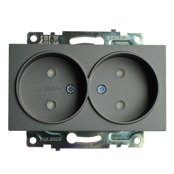 Розетка двухместная б/з (механизм) 250В 10А серия Катрин графит STEKKER