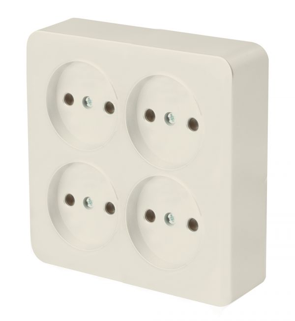 Розетка четырехместная квадратная б/з 250В 10А серия София слоновая кость STEKKER