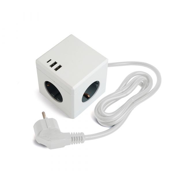 Удлинитель 3-местный с/з 3x1мм2 1.5м 250В 16А 2USB+1С 5V 3.1А Comfort белый