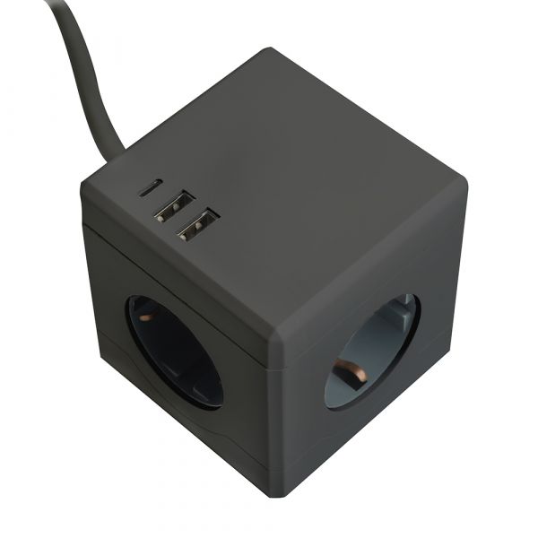 Удлинитель 3-местный с/з 3x1мм2 1.5м 250В 16А 2USB+1С 5V 3.1А Comfort черный