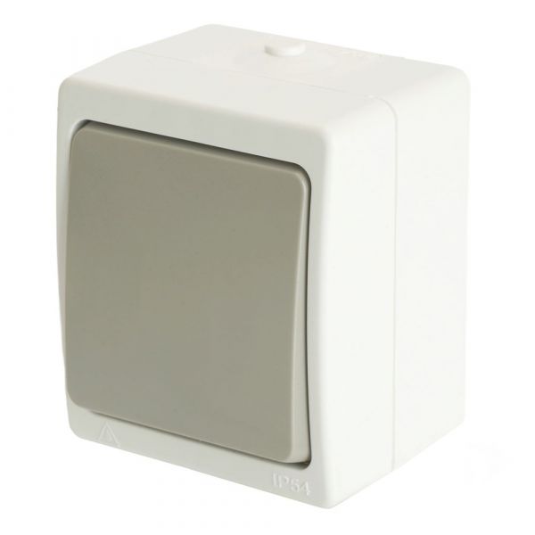 Переключатель 1-клавишный 250В 10А IP54 серия Велена белый/серый STEKKER