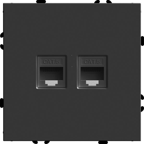 Розетка компьютерная 2-местная RJ-45 (механизм), серия Эмили,, черный уголь, soft touch