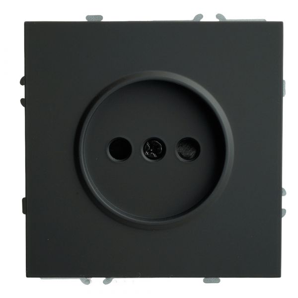 Розетка 1-местная с защитной шторкой (механизм) б/з, 250В, 16А, серия Эмили, черный уголь, soft touc