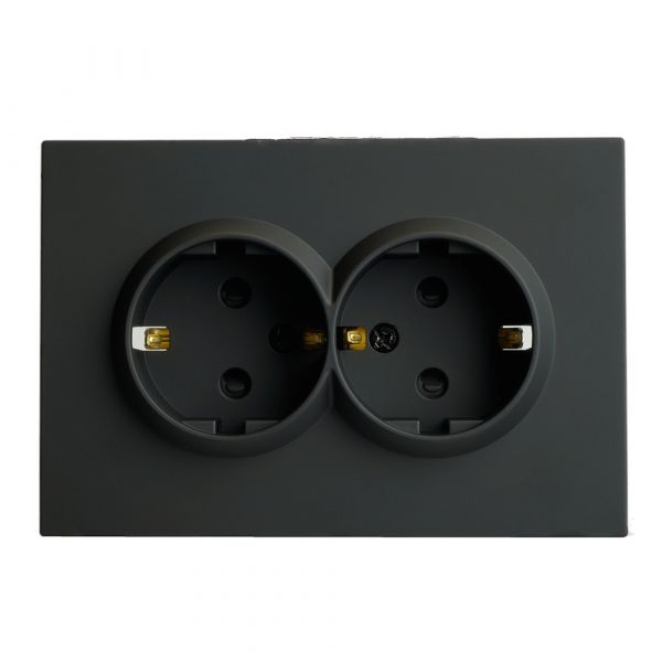 Розетка 2-местная с защитной шторкой с/з, 250В, 16А, серия Эмили,, черный уголь, soft touch