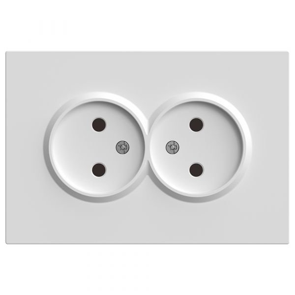 Розетка 2-местная с защитной шторкой б/з, 250В, 16А, серия Эмили, белый фарфор, soft touch