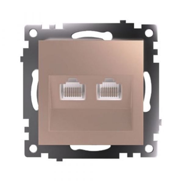 Розетка компьютерная 2-местная RJ-45 (механизм) серия Катрин шампань STEKKER