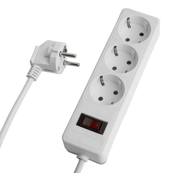 Фильтр сетевой 3-местный с/з 3x1 мм2 1,8 м 230 В 13 А белый HM20-31-02