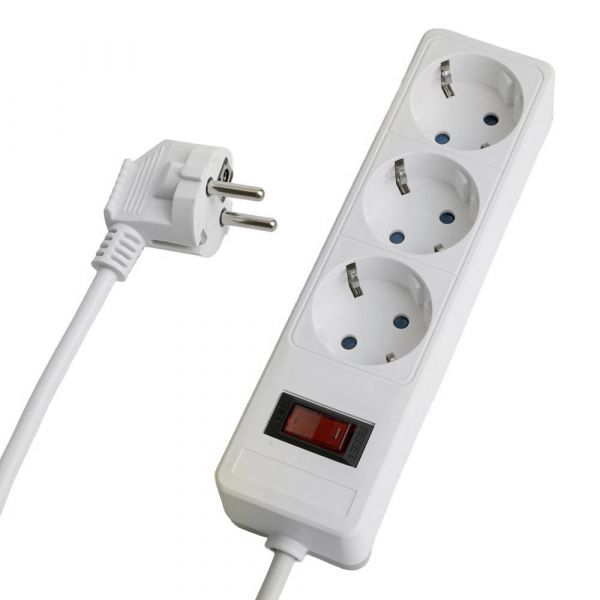 Фильтр сетевой 3-местный с/з 3x1 мм2 5 м 230 В 13 А белый HM20-31-05