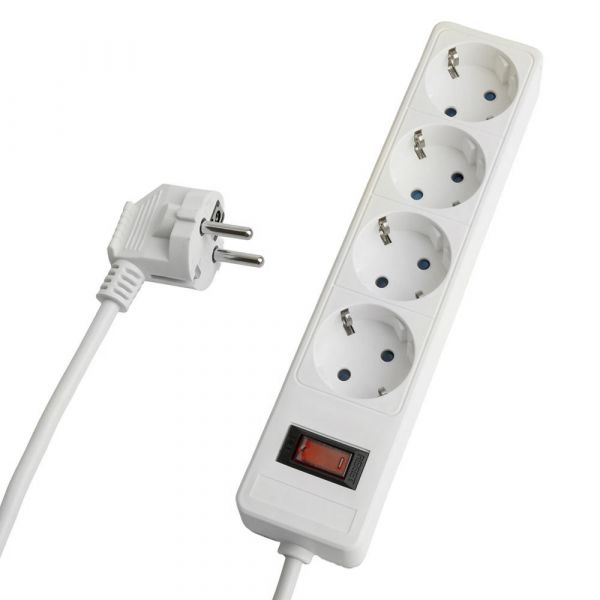 Фильтр сетевой 4-местный с/з 3x1 мм2,5 м 230 В 13 А белый HM20-41-05
