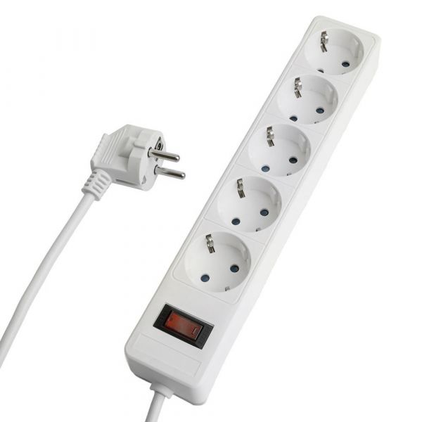 Фильтр сетевой 5-местный с/з 3x1 мм2 1,8 м 230 В 13 А белый HM20-51-02