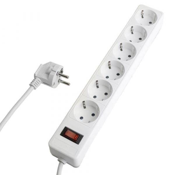 Фильтр сетевой 6-местный с/з 3x1 мм2 1,8 м 230 В 13 А белый HM20-61-02