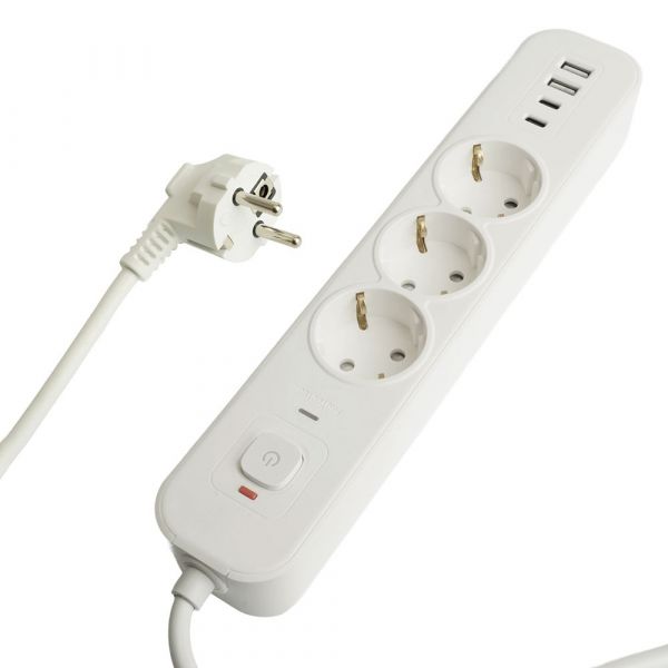Фильтр сетевой 3-местный с/з 3x1 мм2 3 м 250 В 16 А 2 USB-A+2 Type-C 3 белый HM21-31-03