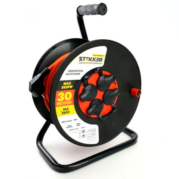 Удлинитель на катушке Standart 4-местный с/з ПВС 3*1.5 16А IP44 30м 29407 STD03-44-30