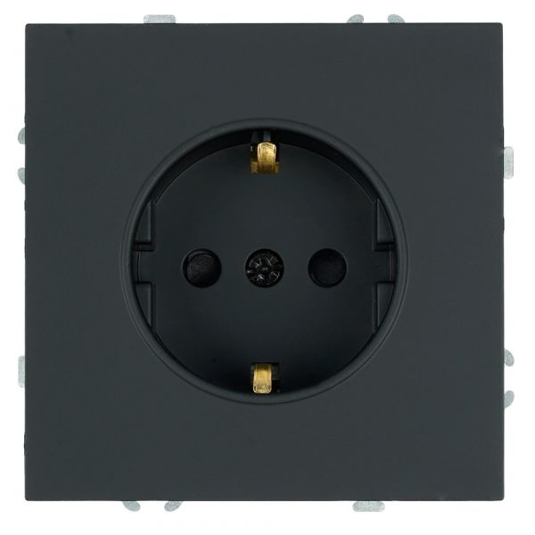 Розетка 1-местная с з/ш с/з (механизм) СЗК 250В 16А черный уголь soft touch серия Эмили STEKKER