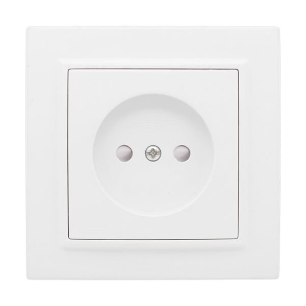 Розетка Минск 1-местная СП без заземления 10А защитные шторки белая