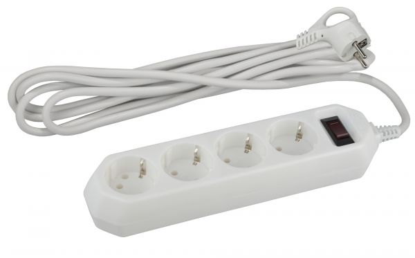 Фильтр сетевой USF-M-4es-1.5m-W начальная защита, с/з, с выключателем, 4гн, 1,5м, ПВС, 10А, белый USF-M-4es-1.5m-W