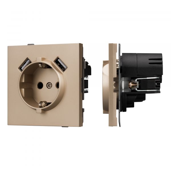 Механизм розетки с USB зарядкой SCT-TENDO-MUAA-PL-GD 230V, 16A, Золото светлое, 1 пост