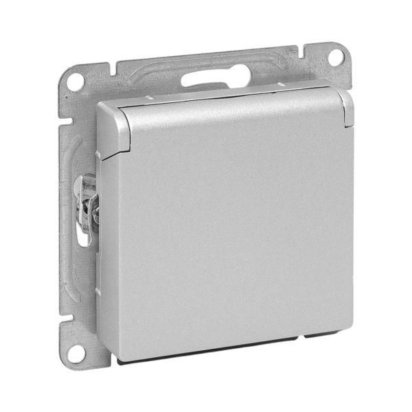 Эпика Механизм розетки 16А IP44 с заземлением со шторками c крышкой алюминий EKF