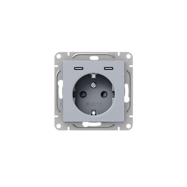Эпика Механизм розетки с USB-C - 2шт 16А с заземлением со шторками алюминий EKF