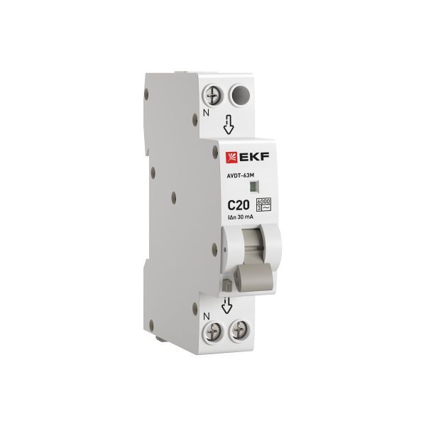 Выключатель автоматический дифференциального тока АВДТ-63М 1P+N (18 м) 20А 30мА характеристика C тип АС электронный 6кА PROXIMA