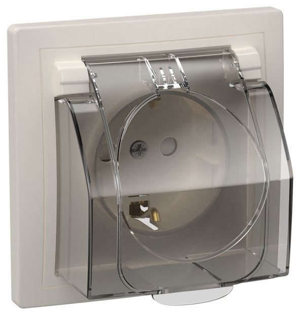 KVARTA Розетка с заземлением с защитными шторками с крышкой IP44 16А кер РСбш11-3-ККБ-44 белый GENERICA