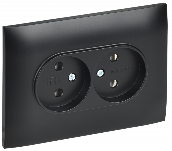 SKANDY Розетка 2-местная без заземления без защитных шторок 10А в сборе SK-R10Bl черный IEK